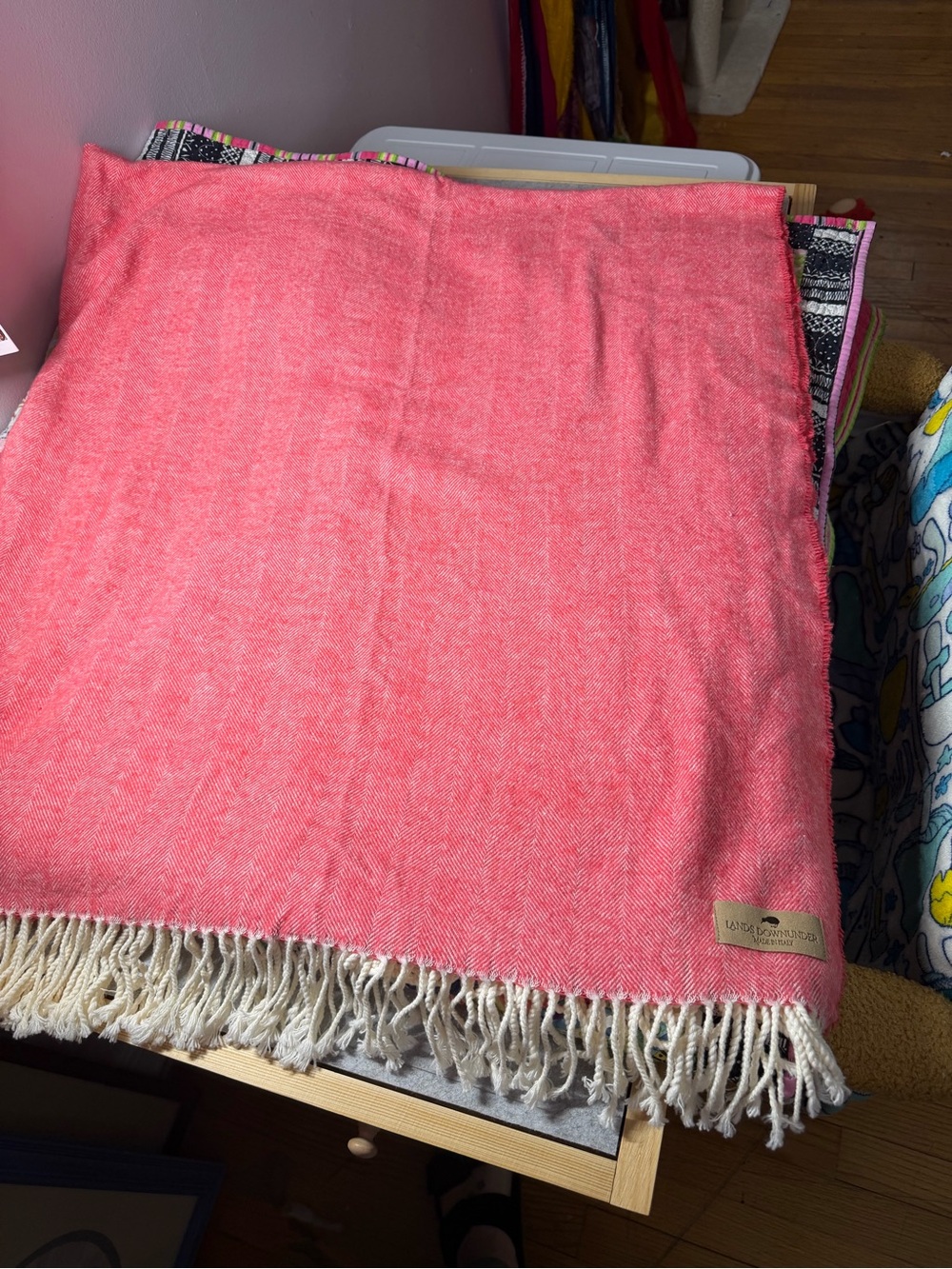 Lands Down Under Solid Herringbone Throw Blanket-Coral
